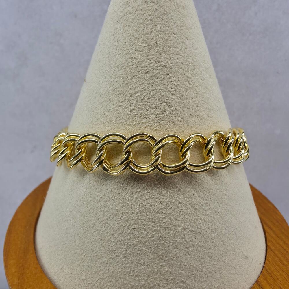 7.5" 8.8mm Double Curb Link Bracelet 7.2g 14K Gold Plated 925 Silver